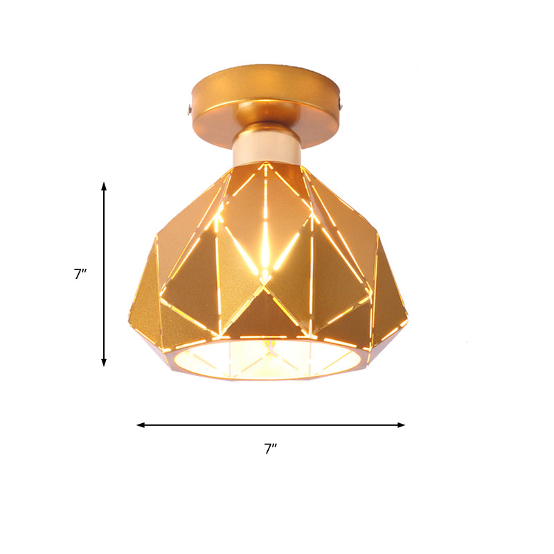 Hollow Polyhedron Balcony Porch Ceiling Mount Light Metal One Light Ceiling Lamp Clearhalo 'Ceiling Lights' 'Close To Ceiling Lights' 'Close to ceiling' 'Semi-flushmount' Lighting' 171217