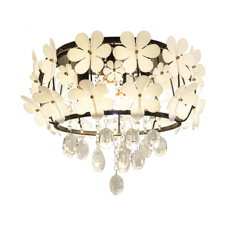 Oval Droplet Flush Mount Light Modernist Faceted Crystal 4/6-Head Black Ceiling Lamp with Flower Decor Clearhalo 'Ceiling Lights' 'Close To Ceiling Lights' 'Close to ceiling' 'Flush mount' Lighting' 1712182