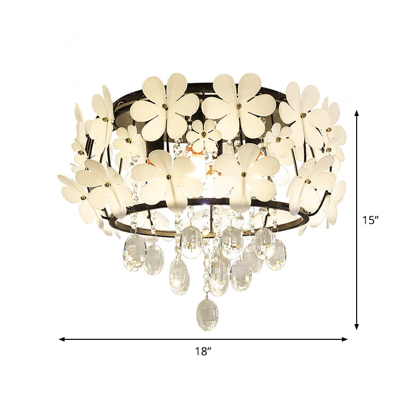 Oval Droplet Flush Mount Light Modernist Faceted Crystal 4/6-Head Black Ceiling Lamp with Flower Decor Clearhalo 'Ceiling Lights' 'Close To Ceiling Lights' 'Close to ceiling' 'Flush mount' Lighting' 1712183