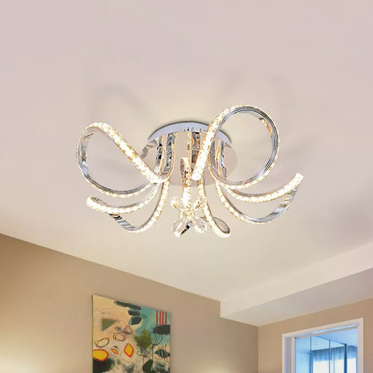 Nickel LED Curved Hoop Ceiling Lighting Simple Faceted Crystal Semi Flush Mount in Warm/White Light Clearhalo 'Ceiling Lights' 'Close To Ceiling Lights' 'Close to ceiling' 'Semi-flushmount' Lighting' 1712191
