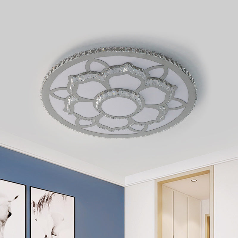 Lotus Hand-Cut Crystal Flush Mount Light Modern Stainless-Steel LED Ceiling Lighting in Warm/White Light Stainless-Steel Clearhalo 'Ceiling Lights' 'Close To Ceiling Lights' 'Close to ceiling' 'Flush mount' Lighting' 1712194