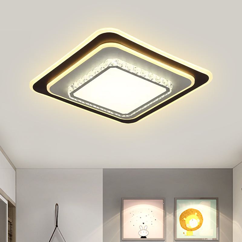 Round/Square Sleeping Room Flushmount Clear Beveled Crystal LED Minimalist Close to Ceiling Lamp in Black Clearhalo 'Ceiling Lights' 'Close To Ceiling Lights' 'Close to ceiling' 'Flush mount' Lighting' 1712199