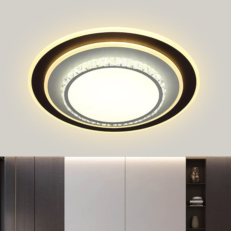 Round/Square Sleeping Room Flushmount Clear Beveled Crystal LED Minimalist Close to Ceiling Lamp in Black Clear Round Clearhalo 'Ceiling Lights' 'Close To Ceiling Lights' 'Close to ceiling' 'Flush mount' Lighting' 1712202