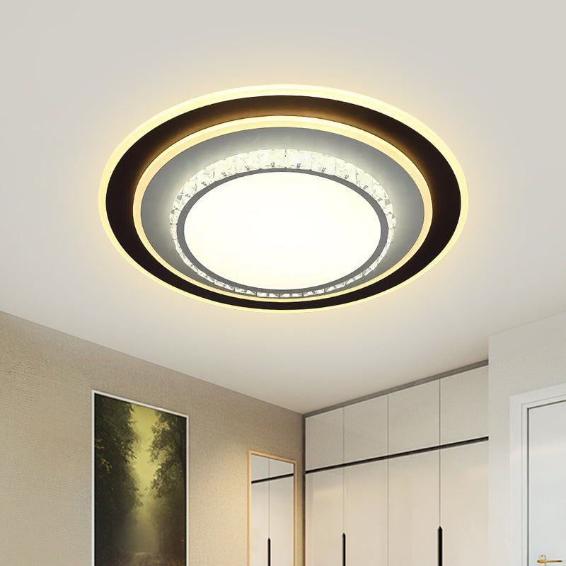 Round/Square Sleeping Room Flushmount Clear Beveled Crystal LED Minimalist Close to Ceiling Lamp in Black Clearhalo 'Ceiling Lights' 'Close To Ceiling Lights' 'Close to ceiling' 'Flush mount' Lighting' 1712204