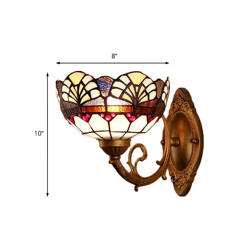 Stained Glass Bowl Wall Lighting Loft Vintage 1 Light Sconce Lamp for Living Room Clearhalo 'Industrial' 'Middle century wall lights' 'Tiffany wall lights' 'Tiffany' 'Wall Lamps & Sconces' 'Wall Lights' Lighting' 171221