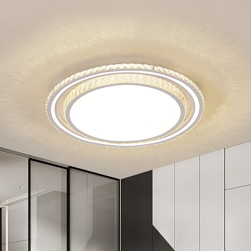 LED Parlor Flush Mount Fixture Simplicity White Ceiling Flush with Round/Square Faceted Crystal Shade White Round Clearhalo 'Ceiling Lights' 'Close To Ceiling Lights' 'Close to ceiling' 'Flush mount' Lighting' 1712211