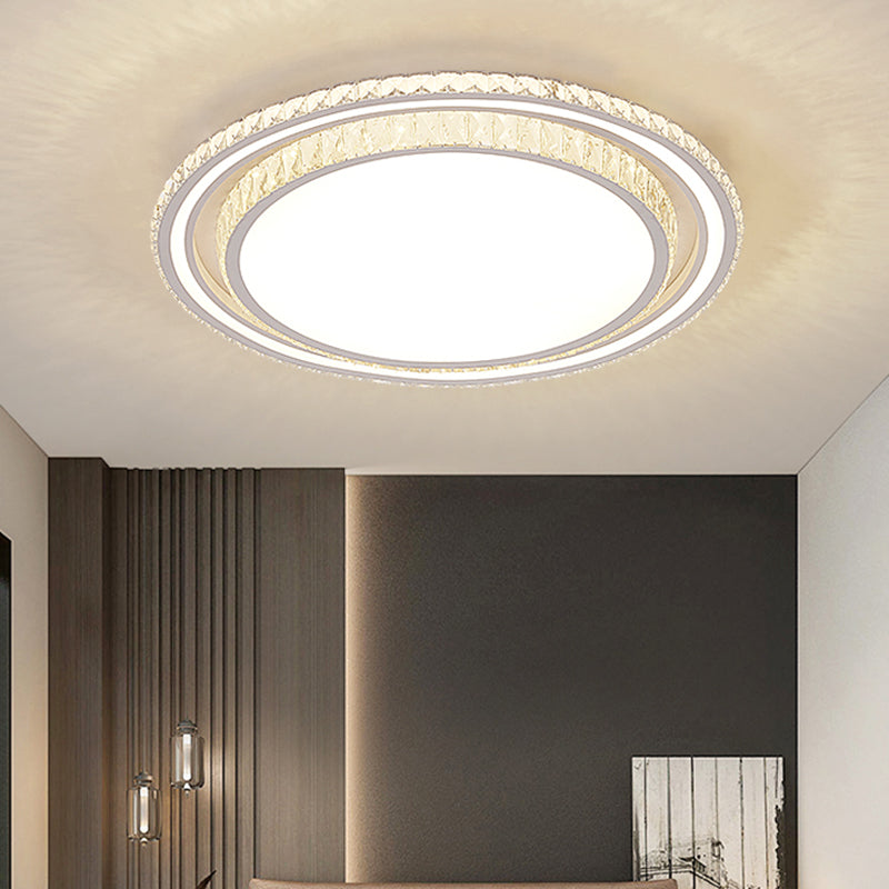 LED Parlor Flush Mount Fixture Simplicity White Ceiling Flush with Round/Square Faceted Crystal Shade Clearhalo 'Ceiling Lights' 'Close To Ceiling Lights' 'Close to ceiling' 'Flush mount' Lighting' 1712212