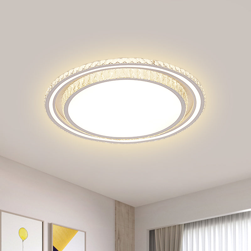 LED Parlor Flush Mount Fixture Simplicity White Ceiling Flush with Round/Square Faceted Crystal Shade Clearhalo 'Ceiling Lights' 'Close To Ceiling Lights' 'Close to ceiling' 'Flush mount' Lighting' 1712213