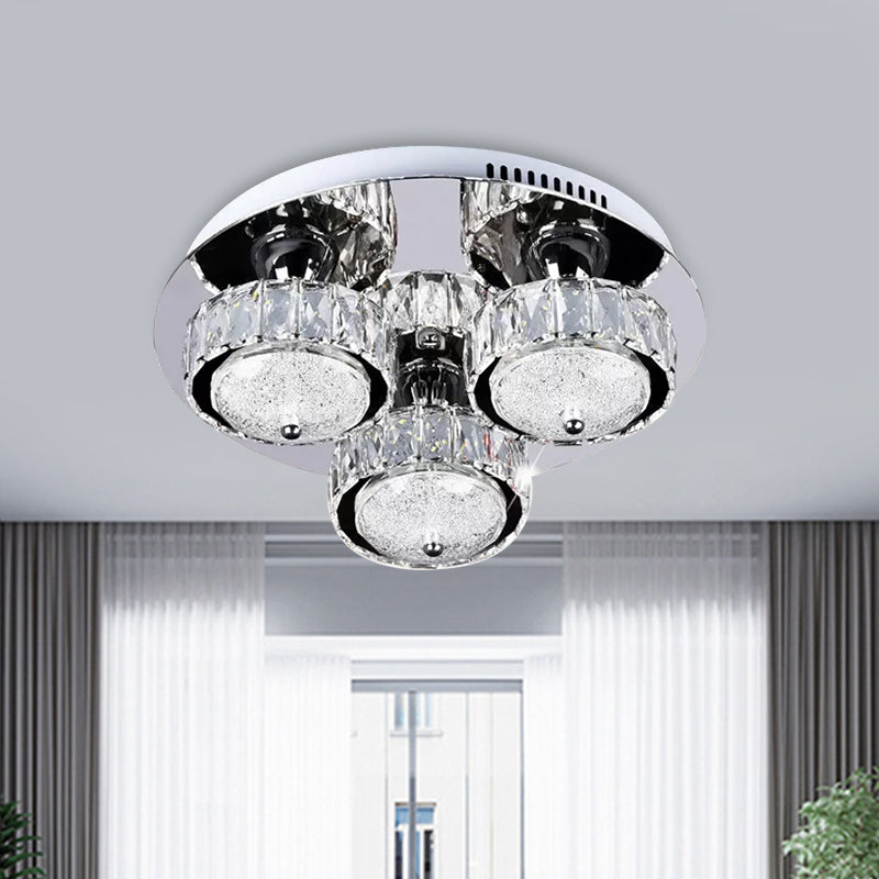 Circular Ceiling Flush Mount Contemporary Crystal Block LED Bedroom Flushmount in Stainless-Steel, Warm/White Light Stainless-Steel Clearhalo 'Ceiling Lights' 'Close To Ceiling Lights' 'Close to ceiling' 'Flush mount' Lighting' 1712216