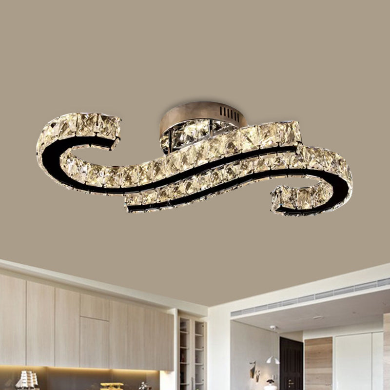 Hook LED Semi Mount Lighting Minimalist Faceted Crystal Stainless-Steel Ceiling Flush in Warm/White Light Clearhalo 'Ceiling Lights' 'Close To Ceiling Lights' 'Close to ceiling' 'Flush mount' Lighting' 1712221