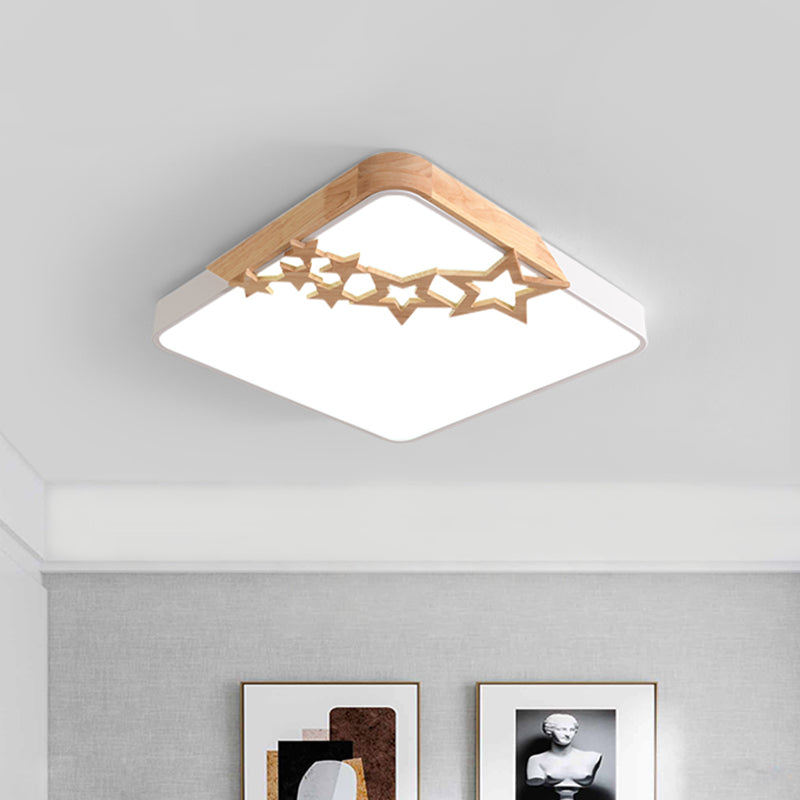 Square Acrylic Flush Mount Lamp Modern LED Grey/White Ceiling Light Fixture with Wooden Star Deco White Clearhalo 'Ceiling Lights' 'Close To Ceiling Lights' 'Close to ceiling' 'Flush mount' Lighting' 1712237