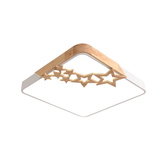 Square Acrylic Flush Mount Lamp Modern LED Grey/White Ceiling Light Fixture with Wooden Star Deco Clearhalo 'Ceiling Lights' 'Close To Ceiling Lights' 'Close to ceiling' 'Flush mount' Lighting' 1712238