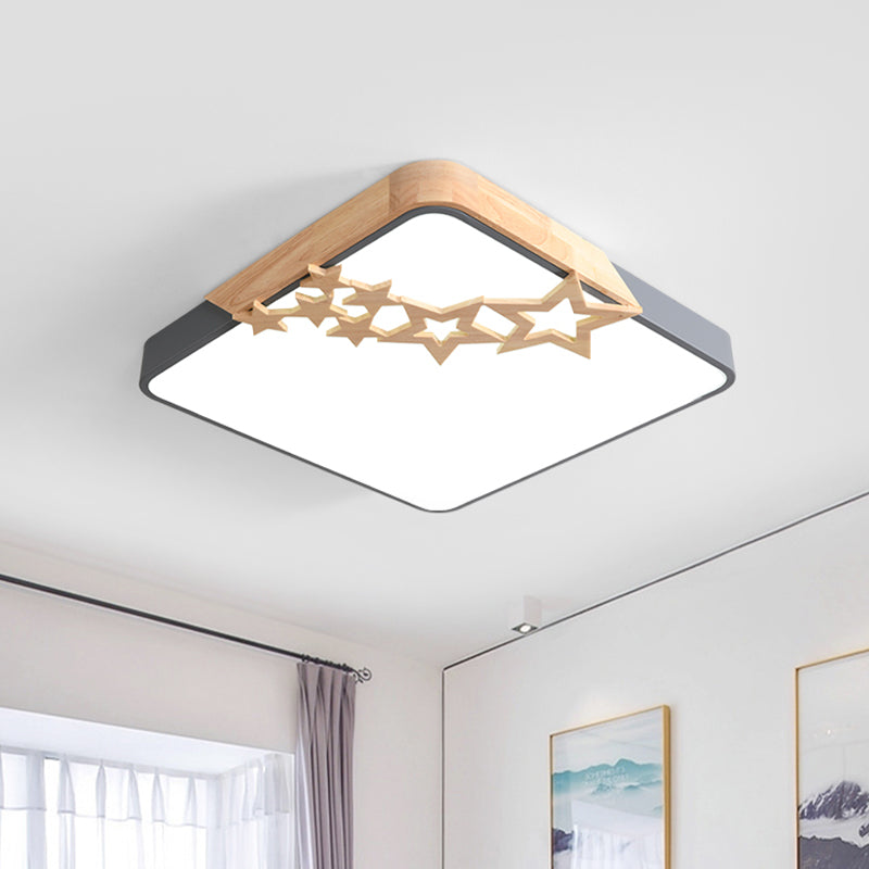 Square Acrylic Flush Mount Lamp Modern LED Grey/White Ceiling Light Fixture with Wooden Star Deco Grey Clearhalo 'Ceiling Lights' 'Close To Ceiling Lights' 'Close to ceiling' 'Flush mount' Lighting' 1712241