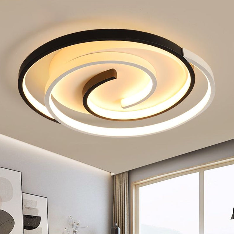 Swirling Flush Ceiling Light Modernist Acrylic LED Black Flush Mount Lamp, 18"/21.5" Wide Black Clearhalo 'Ceiling Lights' 'Close To Ceiling Lights' 'Close to ceiling' 'Flush mount' Lighting' 1712250