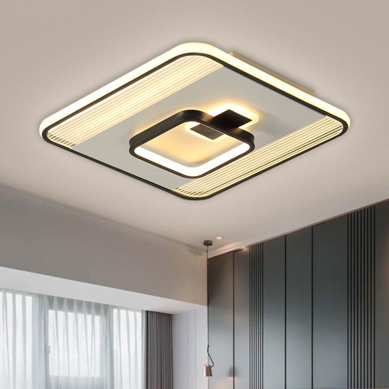 Square Bedroom Flush Ceiling Light Acrylic LED Modernism Flush Mount Lamp in Black, 16.5"/20.5" W Black Clearhalo 'Ceiling Lights' 'Close To Ceiling Lights' 'Close to ceiling' 'Flush mount' Lighting' 1712268