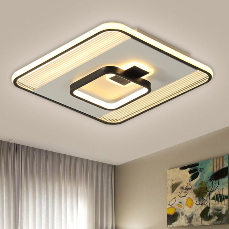 Square Bedroom Flush Ceiling Light Acrylic LED Modernism Flush Mount Lamp in Black, 16.5"/20.5" W Clearhalo 'Ceiling Lights' 'Close To Ceiling Lights' 'Close to ceiling' 'Flush mount' Lighting' 1712269