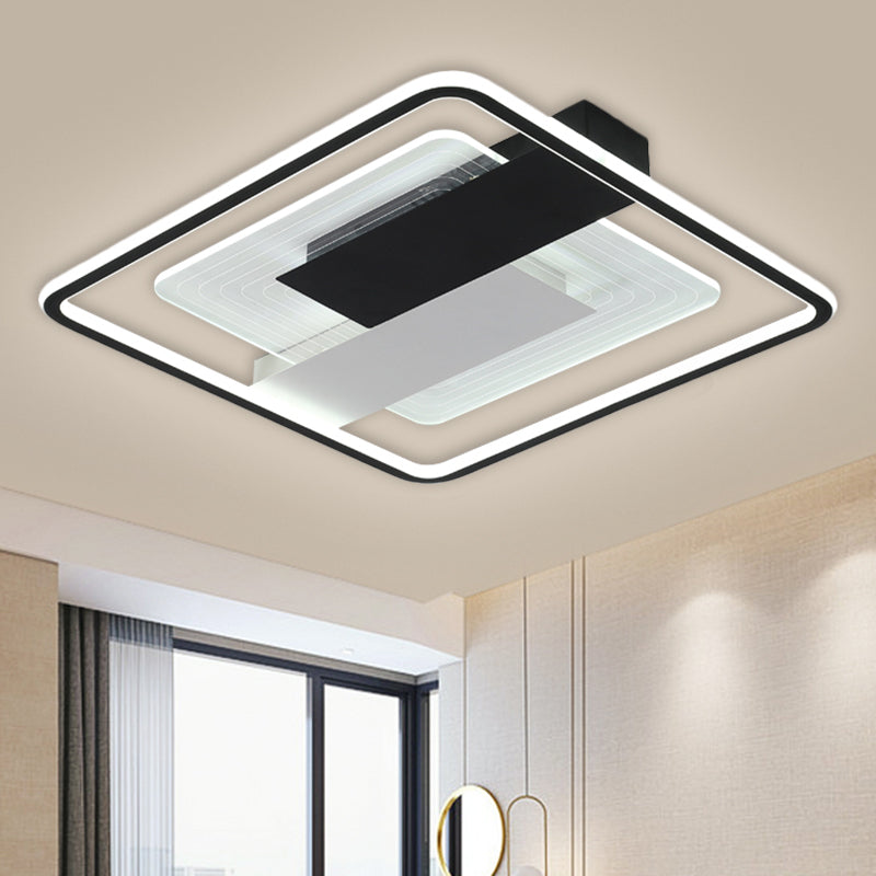 Black Square Flush Mount Light Contemporary 16.5"/20.5" W LED Acrylic Ceiling Mounted Fixture Black Clearhalo 'Ceiling Lights' 'Close To Ceiling Lights' 'Close to ceiling' 'Flush mount' Lighting' 1712273