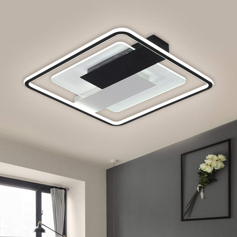 Black Square Flush Mount Light Contemporary 16.5"/20.5" W LED Acrylic Ceiling Mounted Fixture Clearhalo 'Ceiling Lights' 'Close To Ceiling Lights' 'Close to ceiling' 'Flush mount' Lighting' 1712274