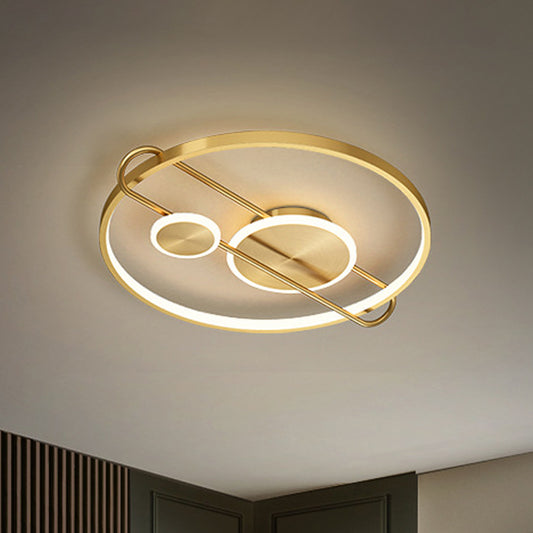 18"/22" Wide Circular Bedroom Flush Mount Light Metal LED Minimalist Flushmount Lighting Kit in Gold Gold Clearhalo 'Ceiling Lights' 'Close To Ceiling Lights' 'Close to ceiling' 'Flush mount' Lighting' 1712288