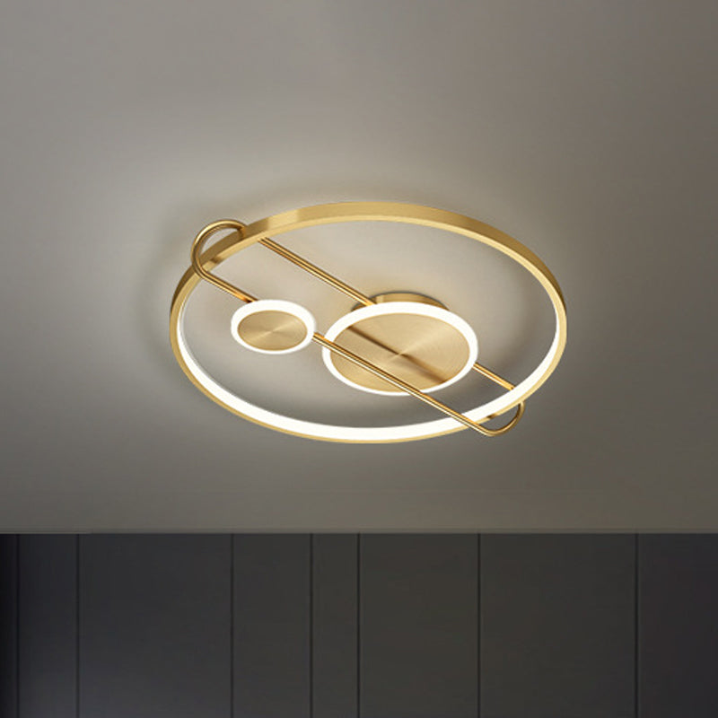 18"/22" Wide Circular Bedroom Flush Mount Light Metal LED Minimalist Flushmount Lighting Kit in Gold Clearhalo 'Ceiling Lights' 'Close To Ceiling Lights' 'Close to ceiling' 'Flush mount' Lighting' 1712289