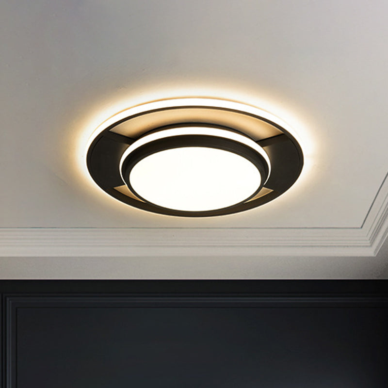 16.5"/20.5" W Round Bedroom Flush Mount Metal LED Modern Close to Ceiling Mounted Fixture in Black Black Clearhalo 'Ceiling Lights' 'Close To Ceiling Lights' 'Close to ceiling' 'Flush mount' Lighting' 1712302