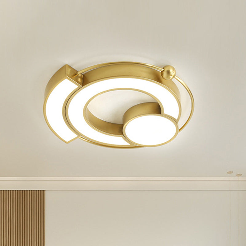 Contemporary Hollow Flush Light Fixture Metal LED Bedroom Flush Mount in Gold, White/Yellow Light Gold Clearhalo 'Ceiling Lights' 'Close To Ceiling Lights' 'Close to ceiling' 'Flush mount' Lighting' 1712323