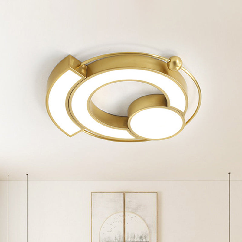 Contemporary Hollow Flush Light Fixture Metal LED Bedroom Flush Mount in Gold, White/Yellow Light Clearhalo 'Ceiling Lights' 'Close To Ceiling Lights' 'Close to ceiling' 'Flush mount' Lighting' 1712324