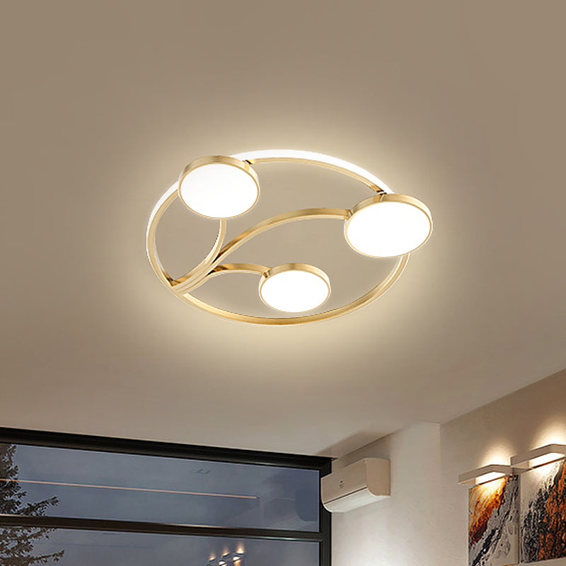 Metal Circular Flush Light Modernity 19.5"/27" W LED Close to Ceiling Lighting in Gold with Branch Design Gold Clearhalo 'Ceiling Lights' 'Close To Ceiling Lights' 'Close to ceiling' 'Flush mount' Lighting' 1712359