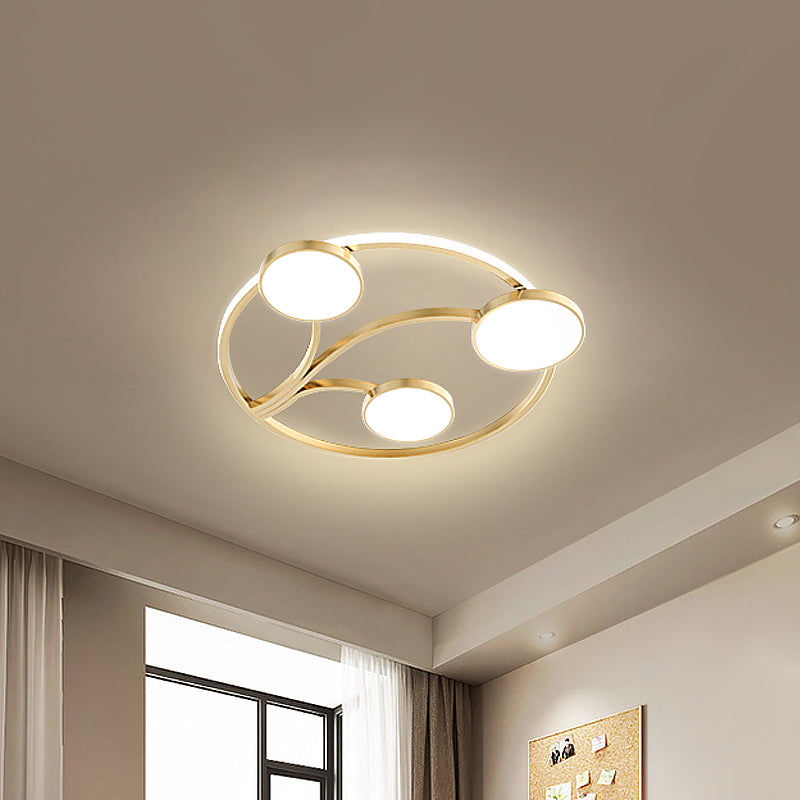 Metal Circular Flush Light Modernity 19.5"/27" W LED Close to Ceiling Lighting in Gold with Branch Design Clearhalo 'Ceiling Lights' 'Close To Ceiling Lights' 'Close to ceiling' 'Flush mount' Lighting' 1712360