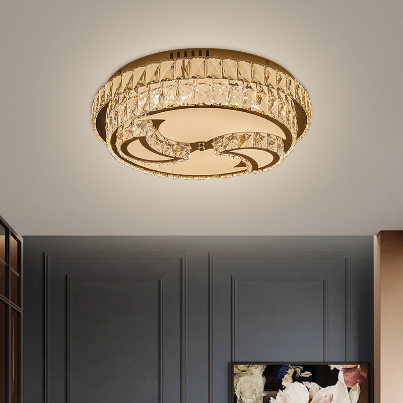 Leaf/Moon/Sun Ceiling Lighting Modernist Beveled Crystal Sleeping Room LED Flush Mount Lamp in Chrome Chrome Moon Clearhalo 'Ceiling Lights' 'Close To Ceiling Lights' 'Close to ceiling' 'Flush mount' Lighting' 1712364