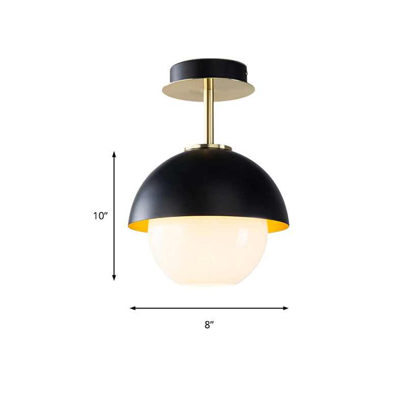 Glass Orb Semi Flush Mount Light with Domed Shade Bathroom 1 Light Modern Ceiling Lamp in Black Clearhalo 'Ceiling Lights' 'Close To Ceiling Lights' 'Close to ceiling' 'Glass shade' 'Glass' 'Semi-flushmount' Lighting' 171237