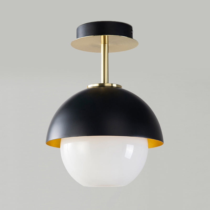 Glass Orb Semi Flush Mount Light with Domed Shade Bathroom 1 Light Modern Ceiling Lamp in Black Clearhalo 'Ceiling Lights' 'Close To Ceiling Lights' 'Close to ceiling' 'Glass shade' 'Glass' 'Semi-flushmount' Lighting' 171239