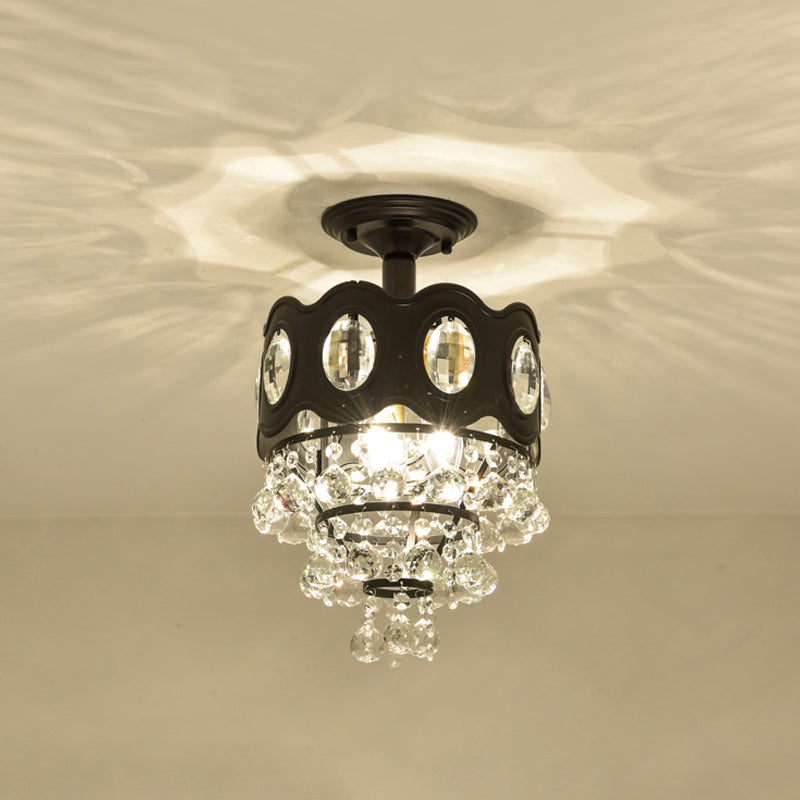 Black Tapered Semi Flush Minimalist 1/3/5-Bulb Crystal Orbs Ceiling Mounted Fixture for Hallway Clearhalo 'Ceiling Lights' 'Close To Ceiling Lights' 'Close to ceiling' 'Semi-flushmount' Lighting' 1712407