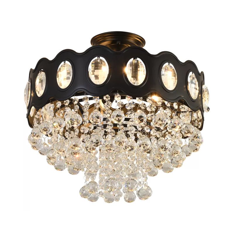 Black Tapered Semi Flush Minimalist 1/3/5-Bulb Crystal Orbs Ceiling Mounted Fixture for Hallway Clearhalo 'Ceiling Lights' 'Close To Ceiling Lights' 'Close to ceiling' 'Semi-flushmount' Lighting' 1712413