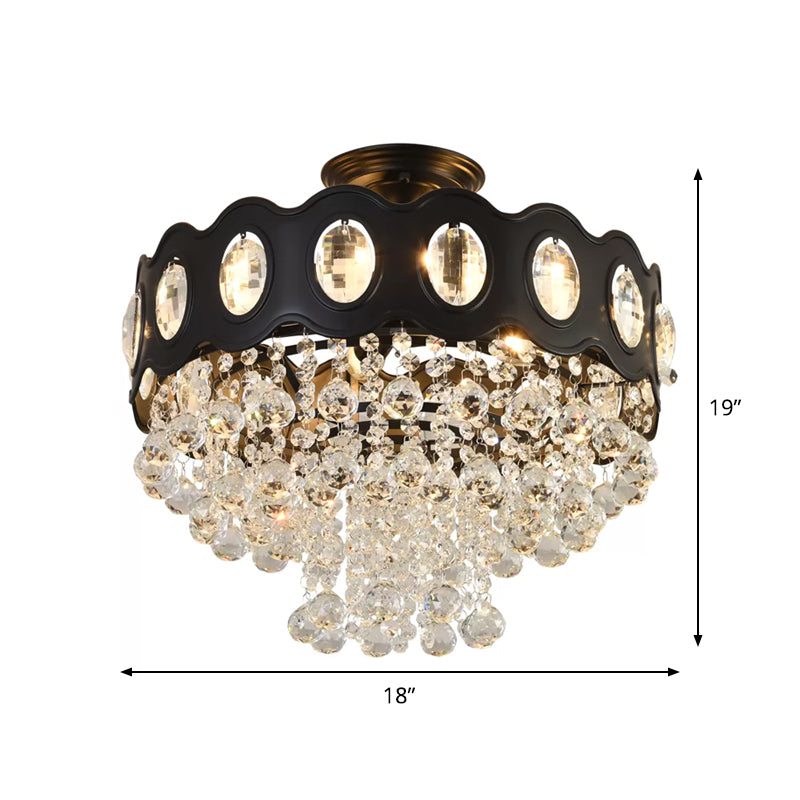 Black Tapered Semi Flush Minimalist 1/3/5-Bulb Crystal Orbs Ceiling Mounted Fixture for Hallway Clearhalo 'Ceiling Lights' 'Close To Ceiling Lights' 'Close to ceiling' 'Semi-flushmount' Lighting' 1712415