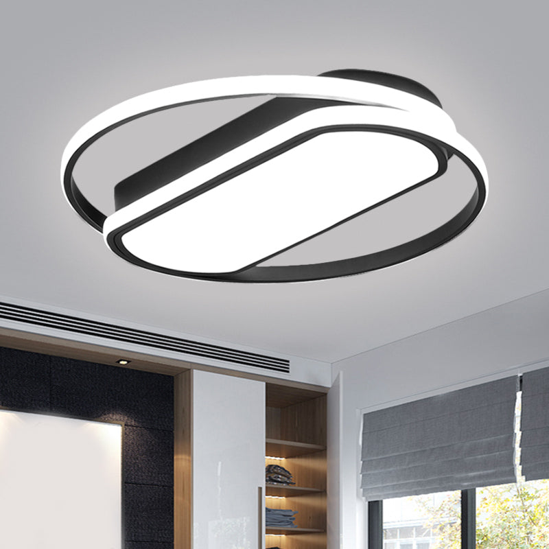 Ring and Rectangle Acrylic Flush Mount Contemporary LED Black Flush Mount Lighting, 16.5"/20.5"/24.5" W Clearhalo 'Ceiling Lights' 'Close To Ceiling Lights' 'Close to ceiling' 'Flush mount' Lighting' 1712417