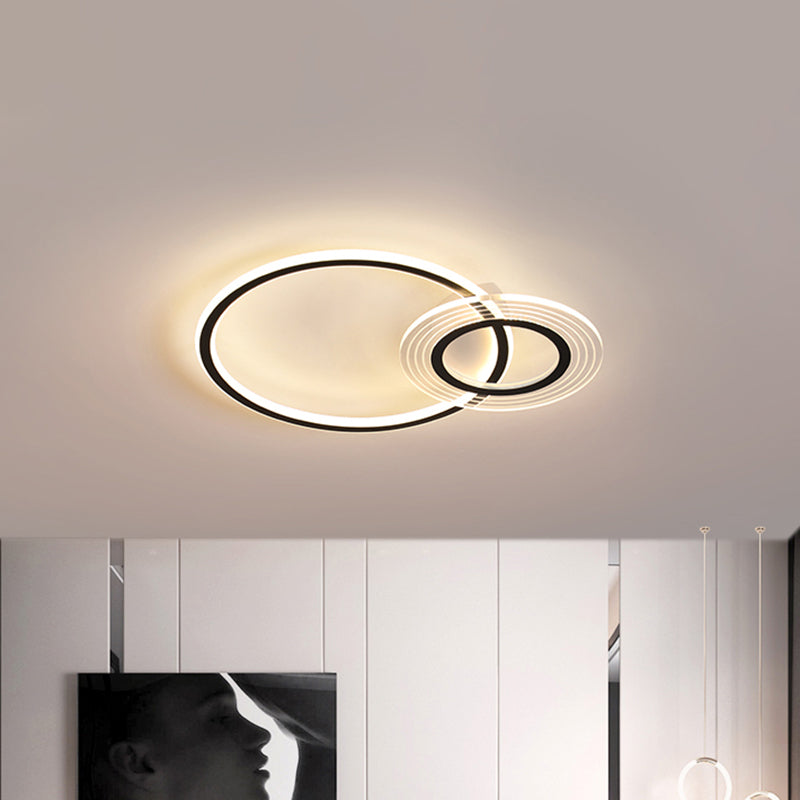 18.5"/21.5" W Circular Ceiling Flush Modernist Metallic LED Bedroom Flush Mounted Lamp in Black/Black-Gold Black Clearhalo 'Ceiling Lights' 'Close To Ceiling Lights' 'Close to ceiling' 'Flush mount' Lighting' 1712438