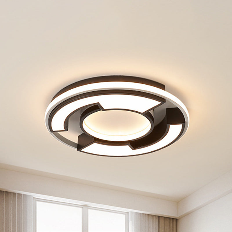 Black/White Circular Flush Mount Light Modern LED Acrylic Ceiling Mounted Fixture, 19"/22" Width Black Clearhalo 'Ceiling Lights' 'Close To Ceiling Lights' 'Close to ceiling' 'Flush mount' Lighting' 1712476