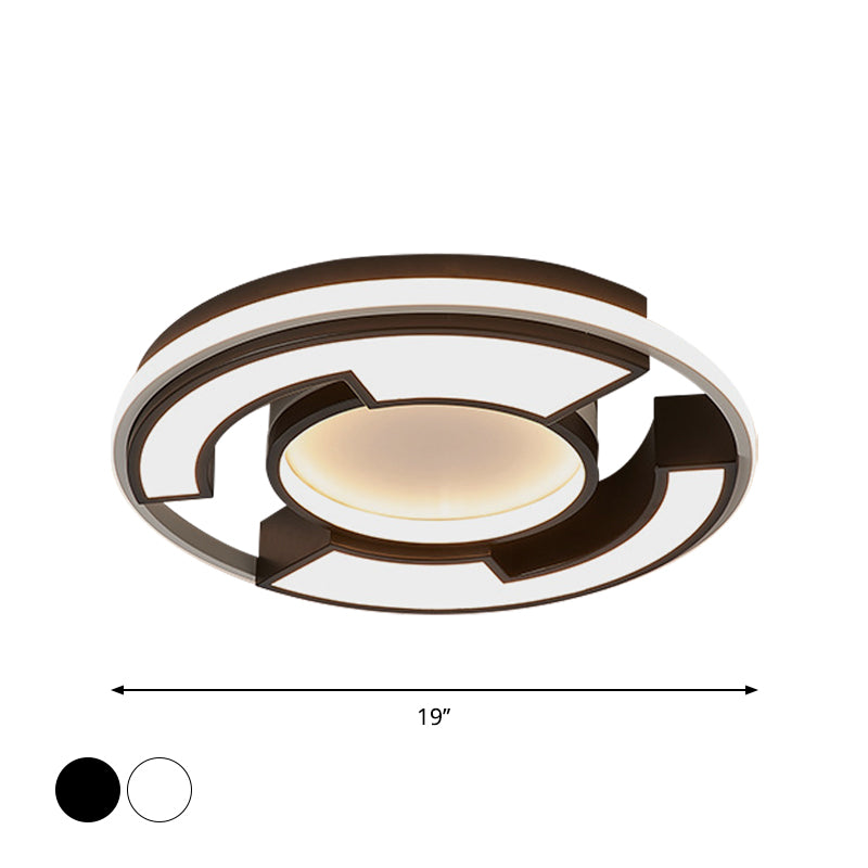 Black/White Circular Flush Mount Light Modern LED Acrylic Ceiling Mounted Fixture, 19"/22" Width Clearhalo 'Ceiling Lights' 'Close To Ceiling Lights' 'Close to ceiling' 'Flush mount' Lighting' 1712479