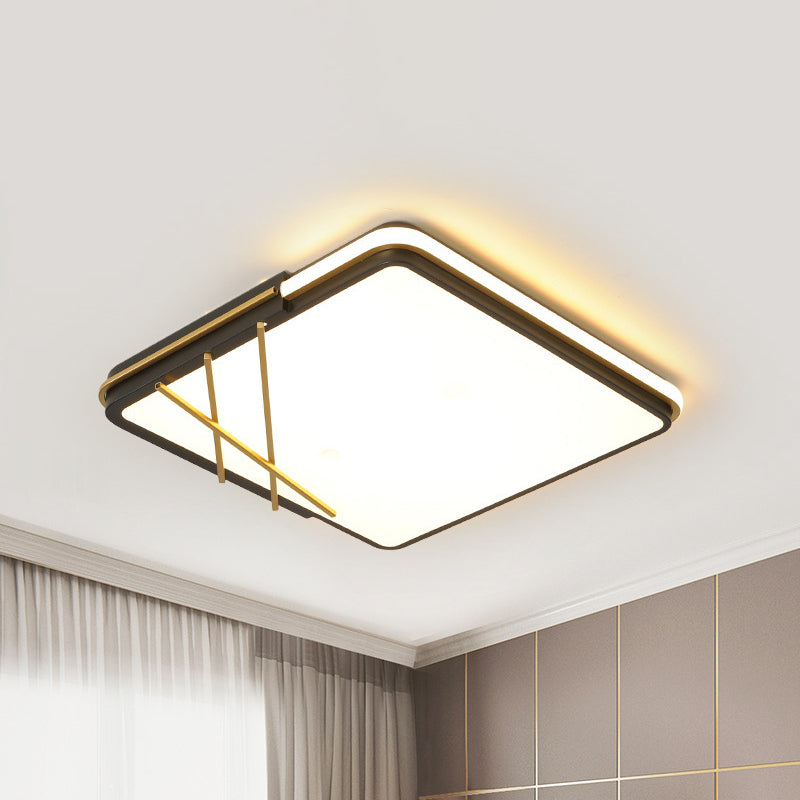 Acrylic Square Flush Mount Nordic LED Black Flushmount Lighting with Lines Decor in Warm/White Light, 16"/19.5" Wide Black Clearhalo 'Ceiling Lights' 'Close To Ceiling Lights' 'Close to ceiling' 'Flush mount' Lighting' 1712494