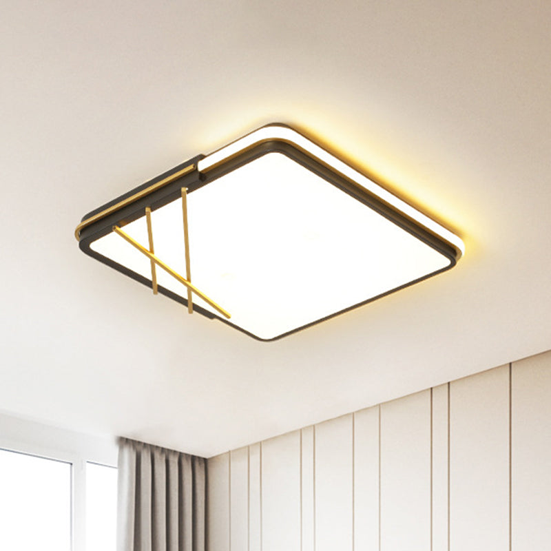 Acrylic Square Flush Mount Nordic LED Black Flushmount Lighting with Lines Decor in Warm/White Light, 16"/19.5" Wide Clearhalo 'Ceiling Lights' 'Close To Ceiling Lights' 'Close to ceiling' 'Flush mount' Lighting' 1712495