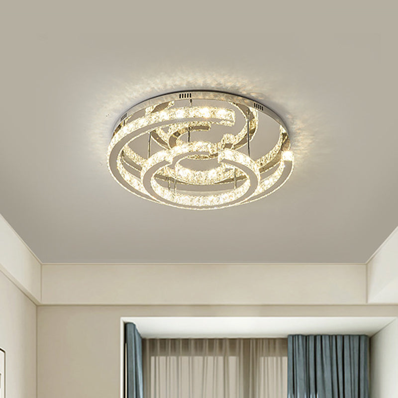 Faceted Crystal Circular Ceiling Flush Modern LED Chrome Semi Flush Lamp in Warm/White Light, 19.5"/23.5" Wide Chrome Clearhalo 'Ceiling Lights' 'Close To Ceiling Lights' 'Close to ceiling' 'Semi-flushmount' Lighting' 1712499