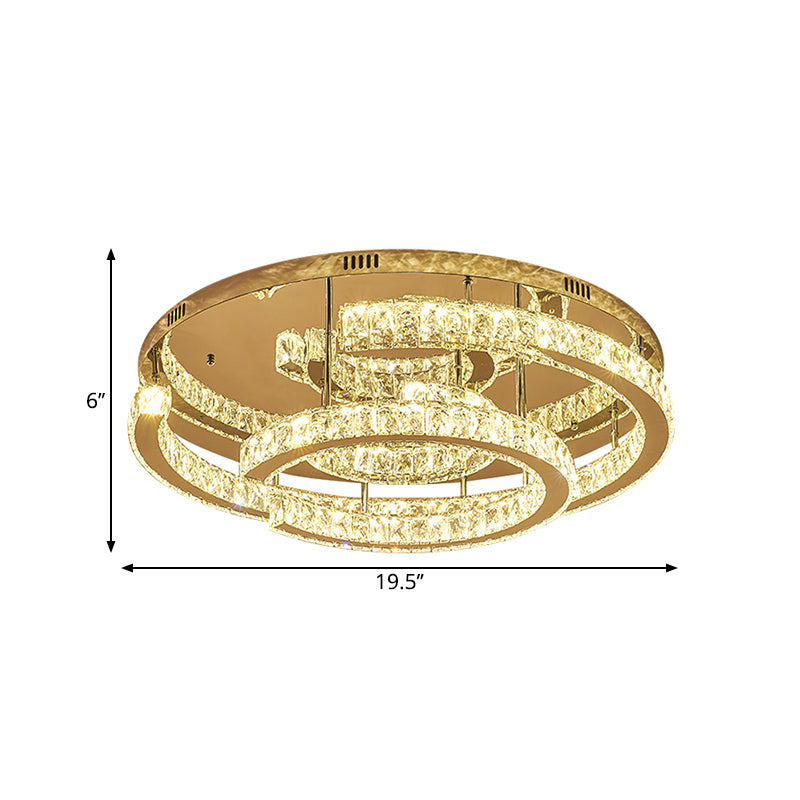 Faceted Crystal Circular Ceiling Flush Modern LED Chrome Semi Flush Lamp in Warm/White Light, 19.5"/23.5" Wide Clearhalo 'Ceiling Lights' 'Close To Ceiling Lights' 'Close to ceiling' 'Semi-flushmount' Lighting' 1712502