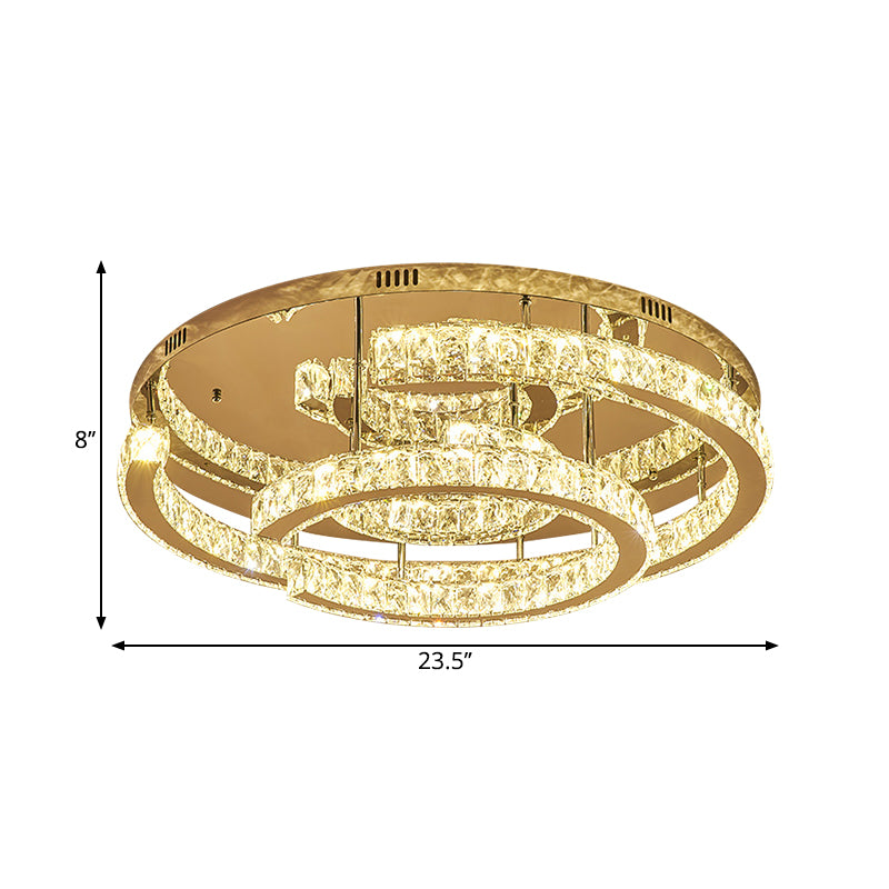 Faceted Crystal Circular Ceiling Flush Modern LED Chrome Semi Flush Lamp in Warm/White Light, 19.5"/23.5" Wide Clearhalo 'Ceiling Lights' 'Close To Ceiling Lights' 'Close to ceiling' 'Semi-flushmount' Lighting' 1712503