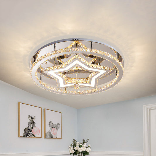 19.5"/23.5" W Star Semi Flush Mount Minimalist Cut Crystal Great Room LED Ceiling Fixture in Chrome, Warm/White Light Clearhalo 'Ceiling Lights' 'Close To Ceiling Lights' 'Close to ceiling' 'Semi-flushmount' Lighting' 1712505