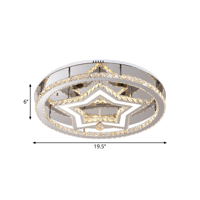 19.5"/23.5" W Star Semi Flush Mount Minimalist Cut Crystal Great Room LED Ceiling Fixture in Chrome, Warm/White Light Clearhalo 'Ceiling Lights' 'Close To Ceiling Lights' 'Close to ceiling' 'Semi-flushmount' Lighting' 1712507