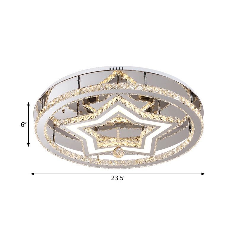 19.5"/23.5" W Star Semi Flush Mount Minimalist Cut Crystal Great Room LED Ceiling Fixture in Chrome, Warm/White Light Clearhalo 'Ceiling Lights' 'Close To Ceiling Lights' 'Close to ceiling' 'Semi-flushmount' Lighting' 1712508