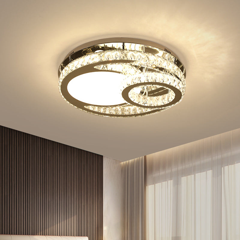 Round Ceiling Lighting Modernist Beveled Crystal 19.5"/23.5" Wide LED Chrome Semi Flush in Warm/White Light Chrome Clearhalo 'Ceiling Lights' 'Close To Ceiling Lights' 'Close to ceiling' 'Semi-flushmount' Lighting' 1712509