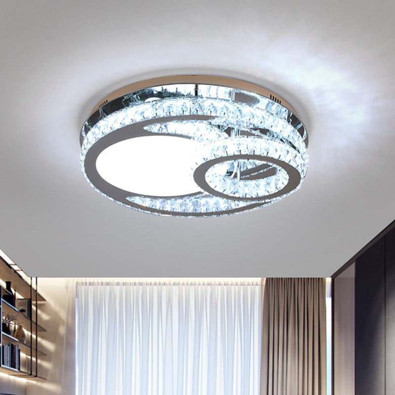 Round Ceiling Lighting Modernist Beveled Crystal 19.5"/23.5" Wide LED Chrome Semi Flush in Warm/White Light Clearhalo 'Ceiling Lights' 'Close To Ceiling Lights' 'Close to ceiling' 'Semi-flushmount' Lighting' 1712510