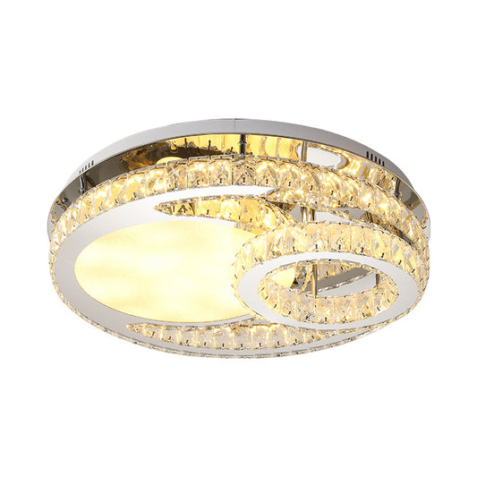 Round Ceiling Lighting Modernist Beveled Crystal 19.5"/23.5" Wide LED Chrome Semi Flush in Warm/White Light Clearhalo 'Ceiling Lights' 'Close To Ceiling Lights' 'Close to ceiling' 'Semi-flushmount' Lighting' 1712511